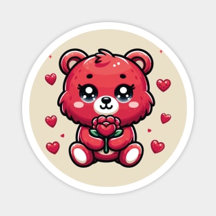 cuddly bear  single rose Magnet